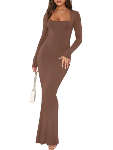 Square Neck Long Sleeve Bodycon Dress