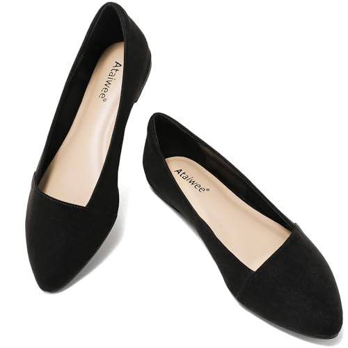 Wide Suede Pointed-Toe Ballet Flats