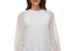 Long-Sleeved Lace Top, Round Neck