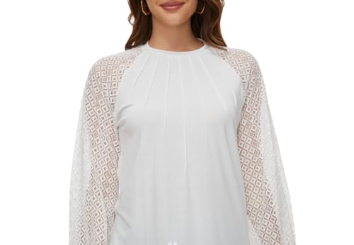 Long-Sleeved Lace Top, Round Neck
