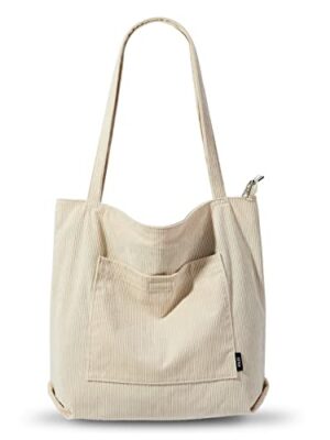 Corduroy Waterproof Tote Bag with Zipper, 35L
