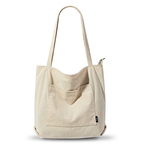 Corduroy Waterproof Tote Bag with Zipper, 35L