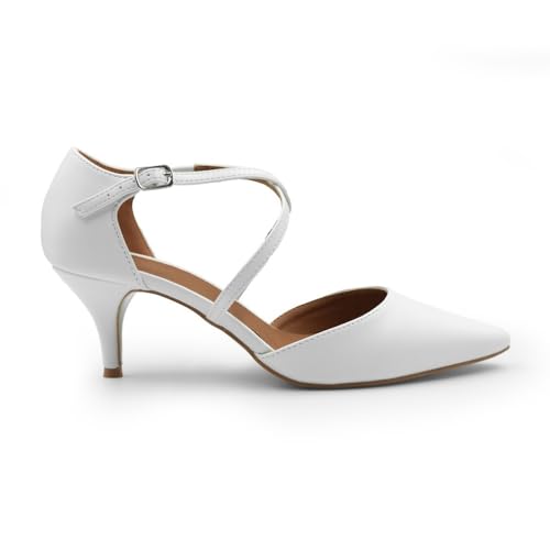Ankle Strap Low Heel Court Shoes - Large Size