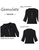 3/4 Sleeve Floral Zip V-Neck Tunic Blouse