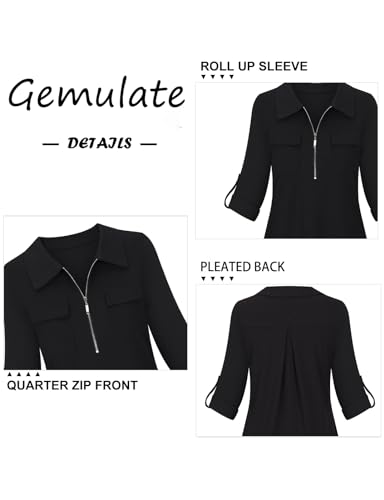 3/4 Sleeve Floral Zip V-Neck Tunic Blouse