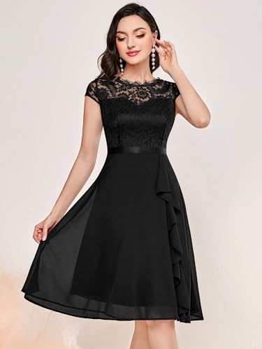 Vintage Lace Chiffon Party Swing Dress