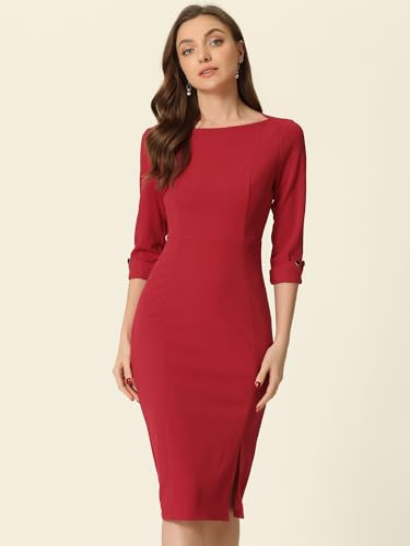 Boat Neck Midi Sheath Dress