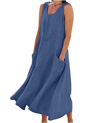 Cotton Linen Sleeveless Long Dress