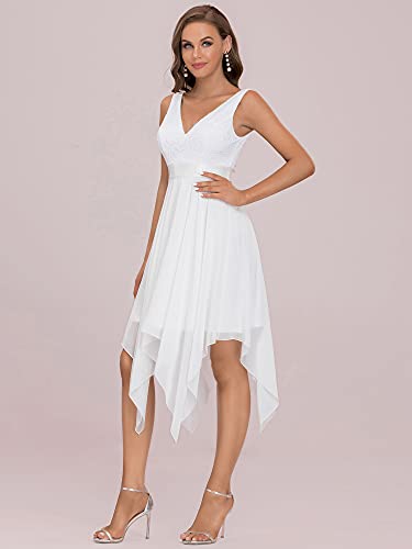 V Neck Lace Chiffon Knee Length Dress