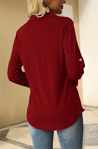 V Neck Tunic Blouse with Rolled Sleeves
