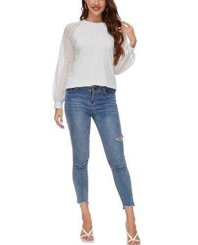 Long-Sleeved Lace Top, Round Neck