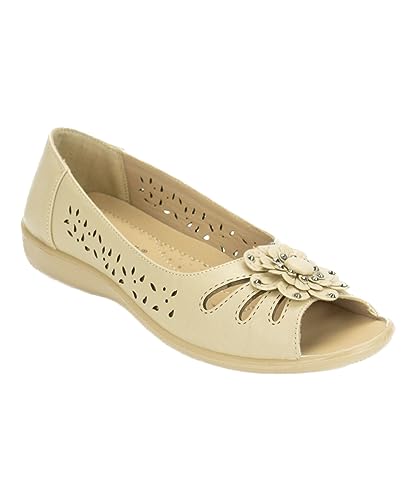 Ladies Open Toe Slip-On Shoes, Summer Flower, 8 Colors, Sizes 36-41