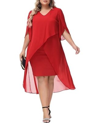 Chiffon V-Neck Cape Dress