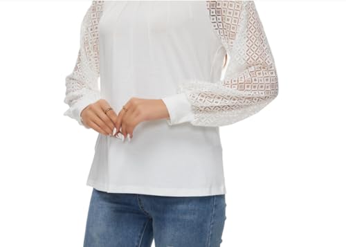 Long-Sleeved Lace Top, Round Neck