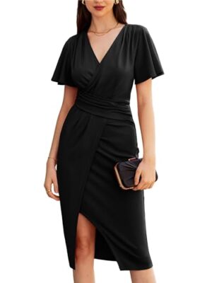 Ruffle Sleeve Wrap Midi Dress