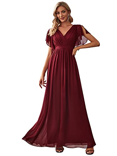 V-Neck Ruffle Sleeve Chiffon Bridesmaid Dress