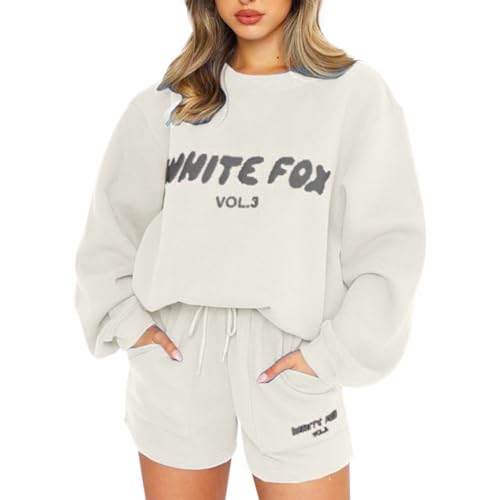 Oversized Sweatsuits White-Fox Print Set