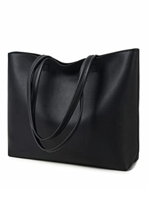 PU Leather Tote Handbag with Zip (Black)