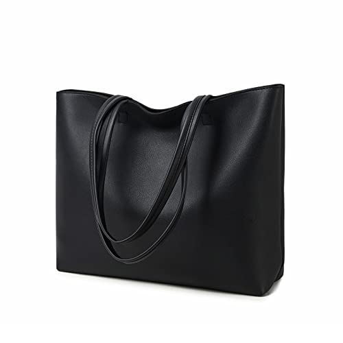 PU Leather Tote Handbag with Zip (Black)
