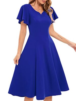 Ruffle Sleeve V-Neck Knee Length Dress