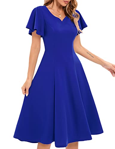 Ruffle Sleeve V-Neck Knee Length Dress
