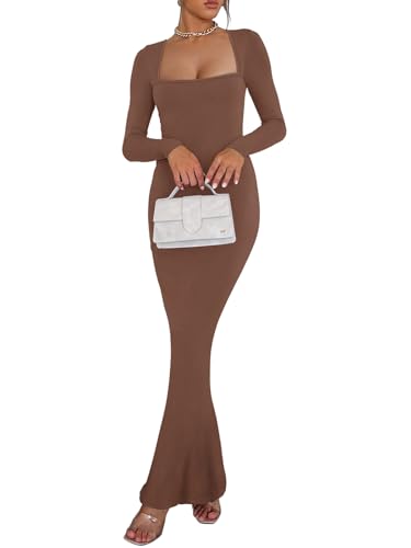 Square Neck Long Sleeve Bodycon Dress