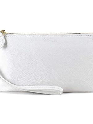 White Leather Clutch, Small Wristlet Wallet