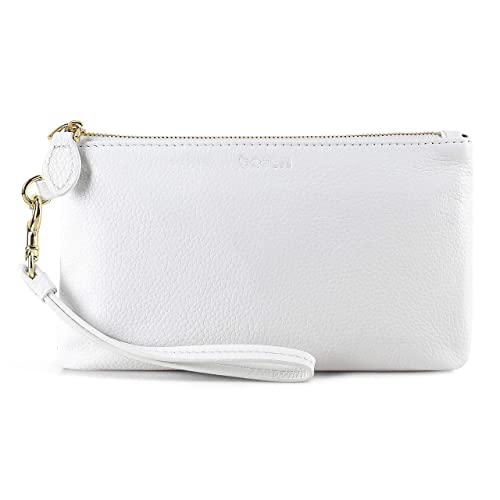 White Leather Clutch, Small Wristlet Wallet