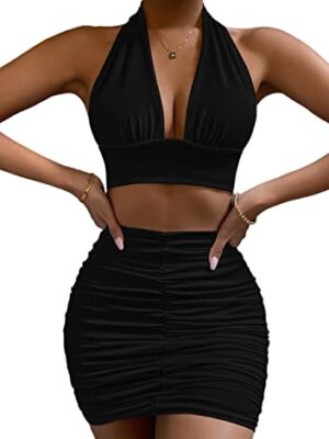 2 Piece Ruched Cami Crop Top & Skirt Set