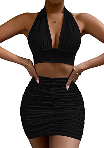 2 Piece Ruched Cami Crop Top & Skirt Set