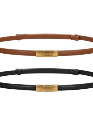 Skinny Leather Belts with Gold Buckle