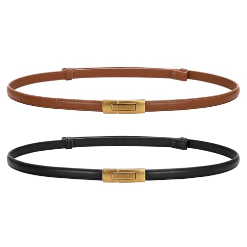 Skinny Leather Belts with Gold Buckle
