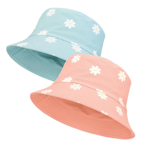 2Pack Reversible Cotton Bucket Hat, Daisies Print