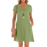 Women's Summer Linen V Neck Midi Dress Short Sleeve