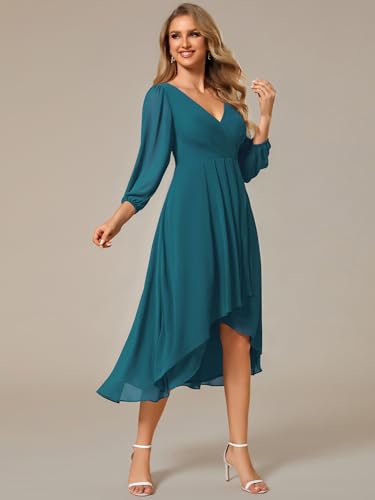 Chiffon V Neck Midi Wedding Dress