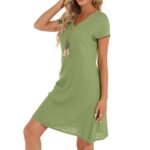 Women's Summer Linen V Neck Midi Dress Short Sleeve