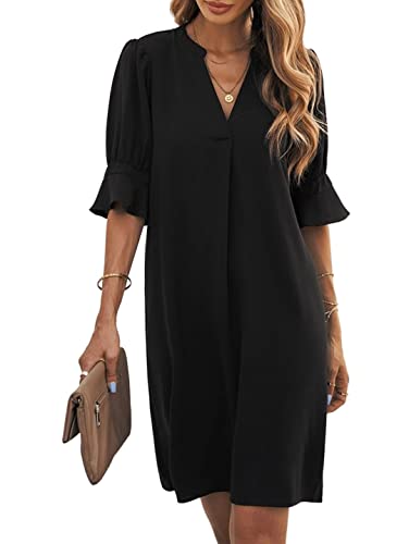Famulily Women's V Neck Half Sleeve Summer Dress S-XXL