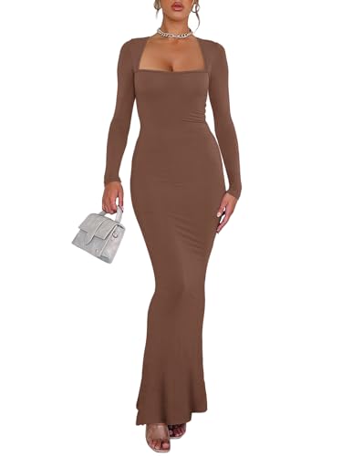 Square Neck Long Sleeve Bodycon Dress