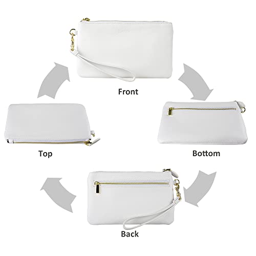 White Leather Clutch, Small Wristlet Wallet