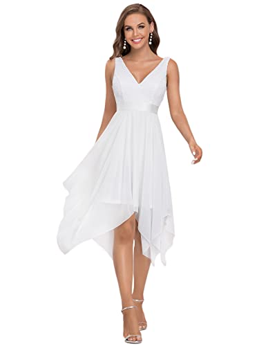 V Neck Lace Chiffon Knee Length Dress