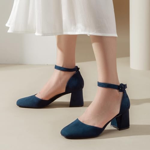 Block Heels Square Toe Ankle Strap Shoes