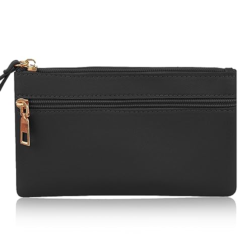 Leather Double Zipper Wristlet Wallet