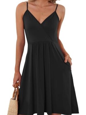 Summer V Neck Spaghetti Strap Dress with Pockets