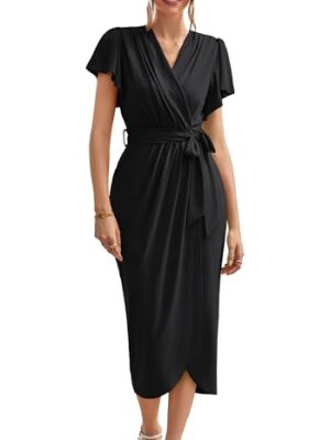 Ruffle Sleeve Ruched Wrap Maxi Dress