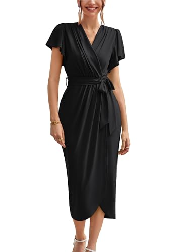 Ruffle Sleeve Ruched Wrap Maxi Dress
