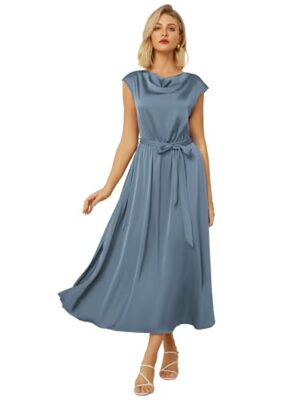 Cowl Neck Belted Midi Dress