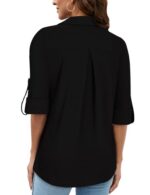 3/4 Sleeve Floral Zip V-Neck Tunic Blouse