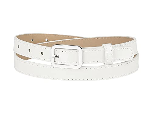 Skinny Leather Belt with Rectangle Buckle