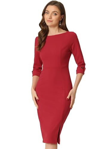 Boat Neck Midi Sheath Dress