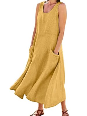 Cotton Linen Maxi Dress with Pockets